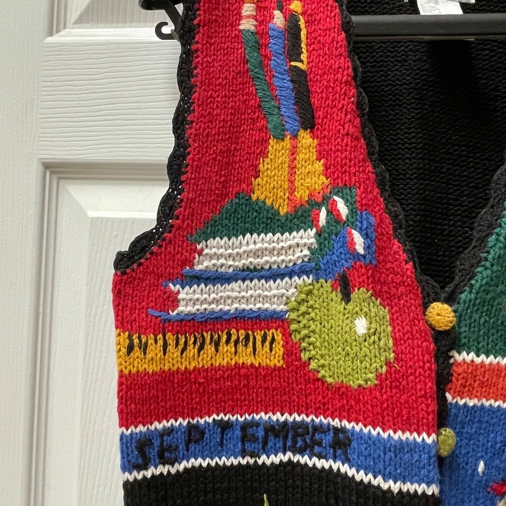 Vintage Erika Sweater Vest Women's Small Multicolor Holiday Hand Knit Ber Months - Picture 4 of 13